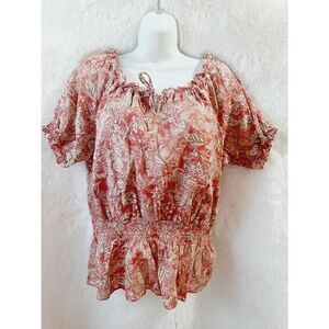 Chaps puffy sleeve XL Red Floral Blouse